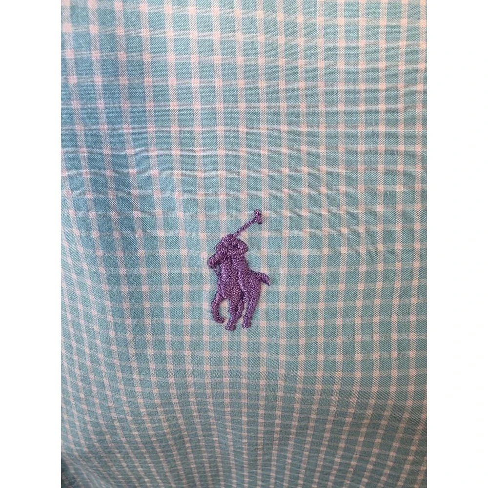 Ralph Lauren Mens Classic Fit Gingham Button Down Shirt Blue White 15.5 34/35